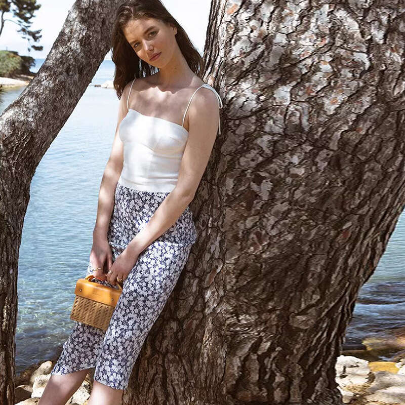 Dress Designer Dresses for Woman Designer Women Designer Clothing Spring and Autumn New Blue Floral Silk Skirt Casual Irregular Design French Vacation