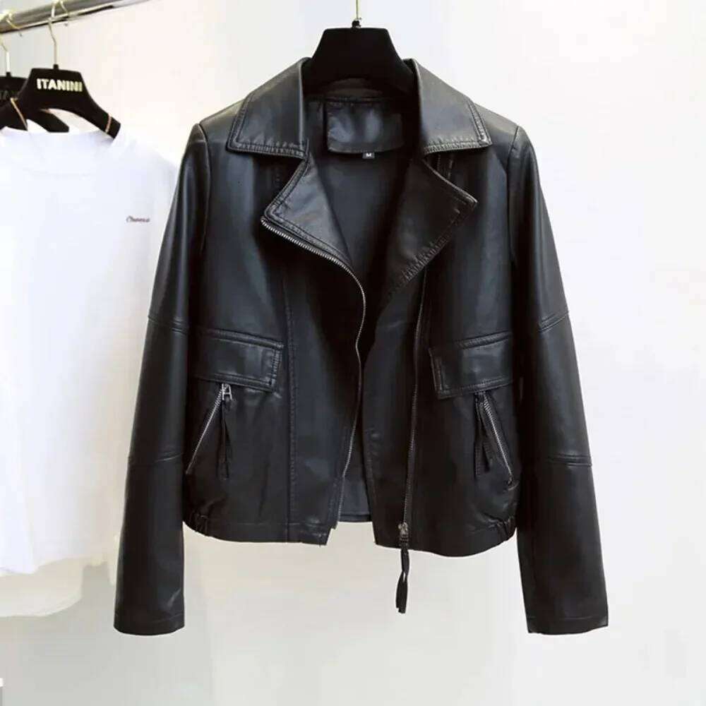 2024 New Spring Autumn Vintage Faux Jacket Women Brown Moto Biker Leather Coats Casual Streetwear Zipper PU Outwear