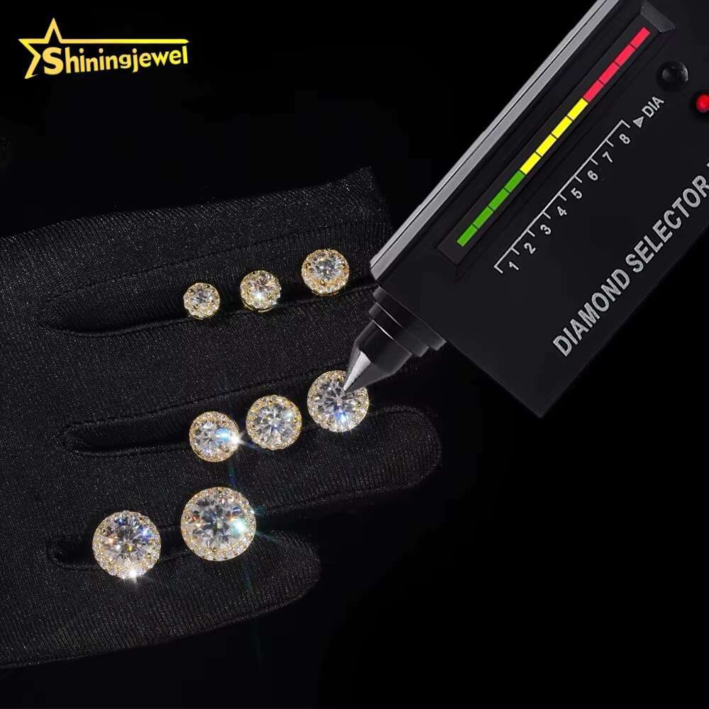 Full Range of Size Hot Sale Hip Hop Jewelry Bezel Setting Ear Studs 925 Sterling Silver VVS Moissanite Stud Earrings Mens Women