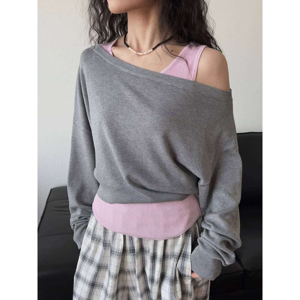 Spring and summer women's casual solid color vest+sweater set