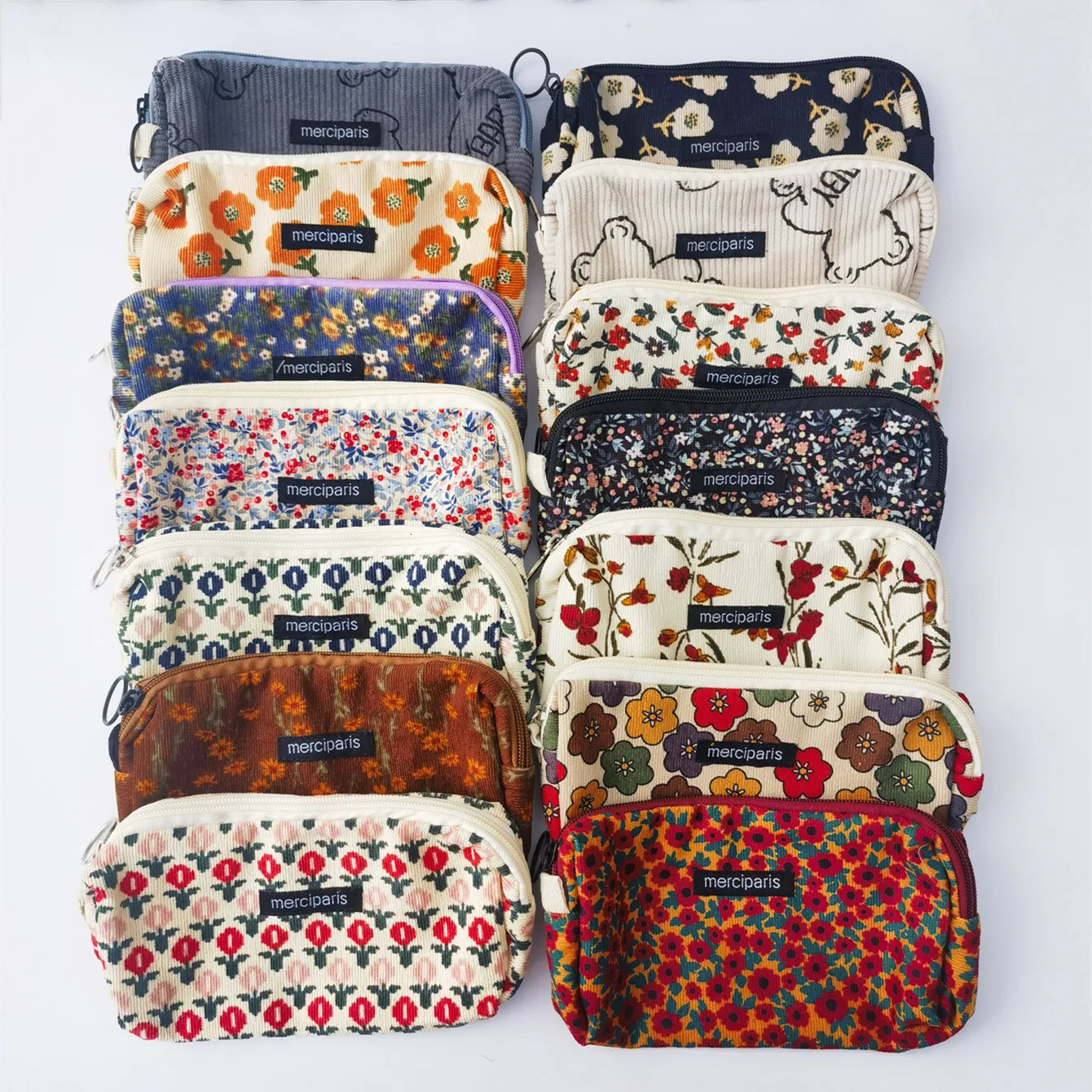 Cute Floral Corduroy Pencil Case Small Cosmetic Lipstick Travel Portable Storage Bag Stationery Pen Makeup Handbag Organizer 250614