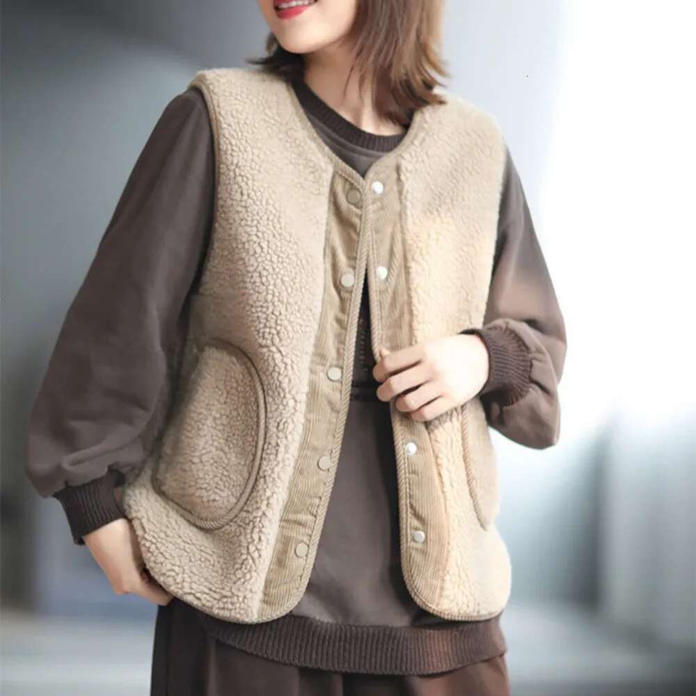 Warm Lady Lamb Plush Giletes Splicing Cold Demi-season Youthful Trend 2025 Womens Vests Autumn Lightweight Padded Sleeveless