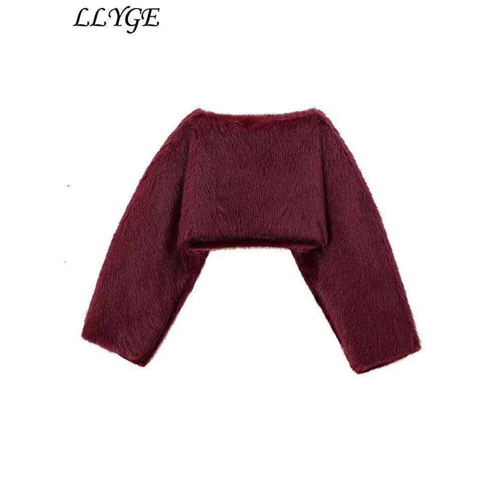 Sexy Women's Crop Faux Fur Coat Street O-neck Long Sleeve Female Plush Outwear 2024 Autumn Winter Lady Warm Furry Streetwear New