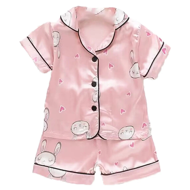 Boys Girls Ice silk satin Cartoon printing Tops Pants Set home Wear Childrens pajamas set Baby suit Kids Clothes Toddler 250617