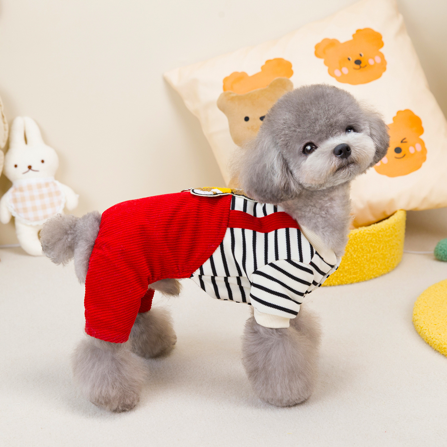 Dog Winter Clothes 4 Legs Dog Jumpsuit Sweatshirt Fleece Soft Warm Dog Outfit Embroidered Teddy Bear Winter Coats for Small Medium Dogs Cats XL A553