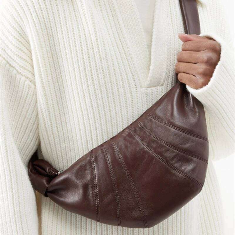 Brand Lambskin Genuine Leather Croissant Trendy Must-have Shoulder Crossbody Bag Couple Style