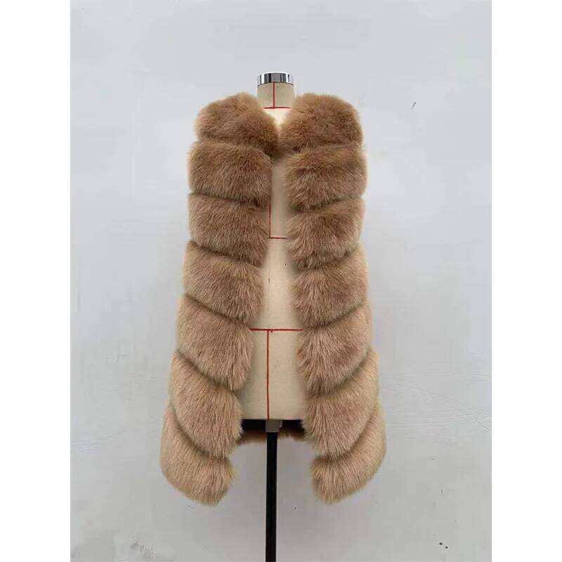 HJQJLJLS 2022 Winter New Women Long Faux Vest Female Sleeveless Artificial Fox Fur Gilet Waistcoat Fluffy Furry Jacket Gray