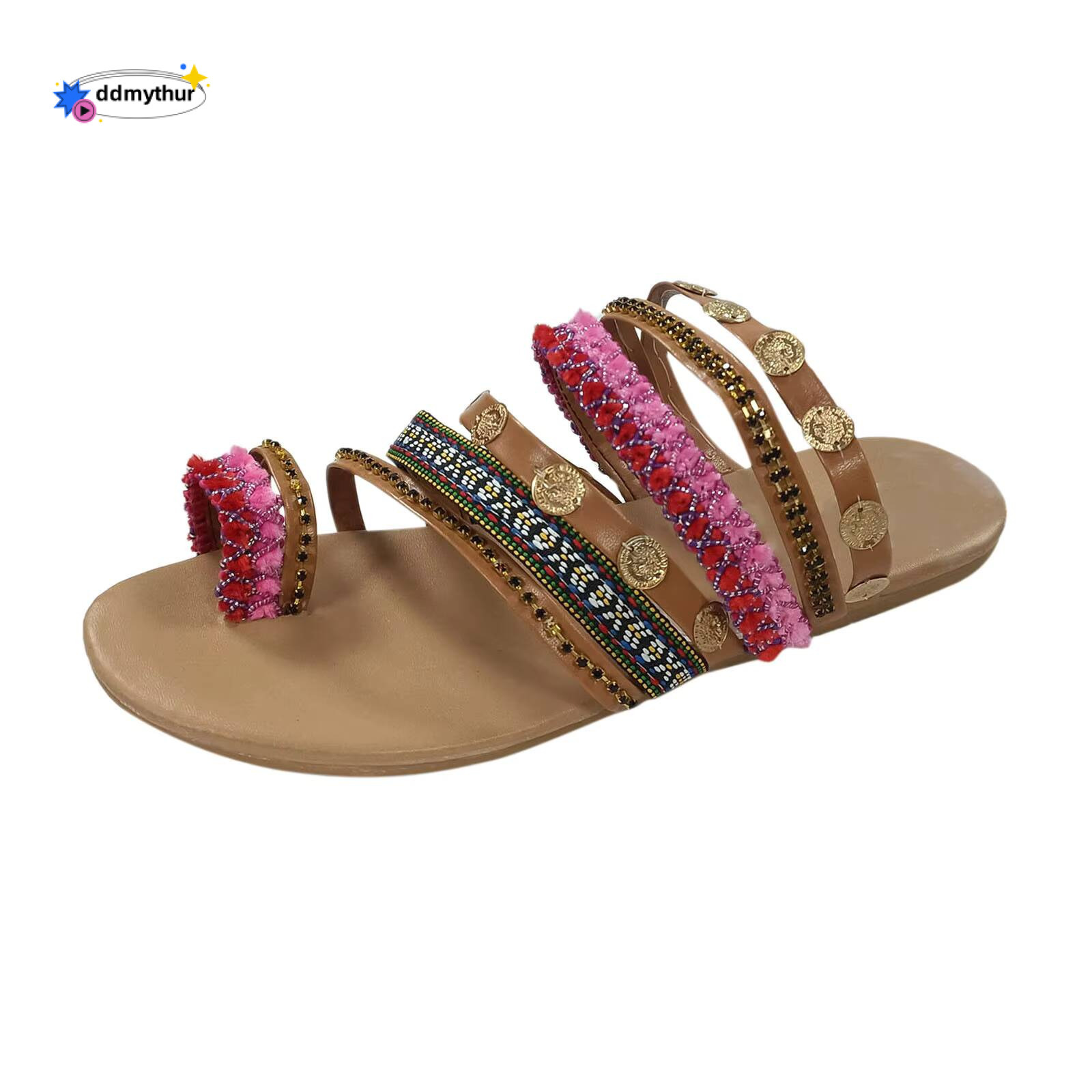Bohemian Ethnic Style Shoe Female Flat Open Toe Sandals Flip Flops Beach Slippers Woman Pantuflas Mujer Zapatos Para Mujeres ddmythur