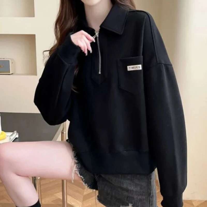 Sweatshirt for Women Baggy New In Spring and Autumn Korean Loose Pullover Aesthetic Xxl Essential Clothing Matching E Woman Tops