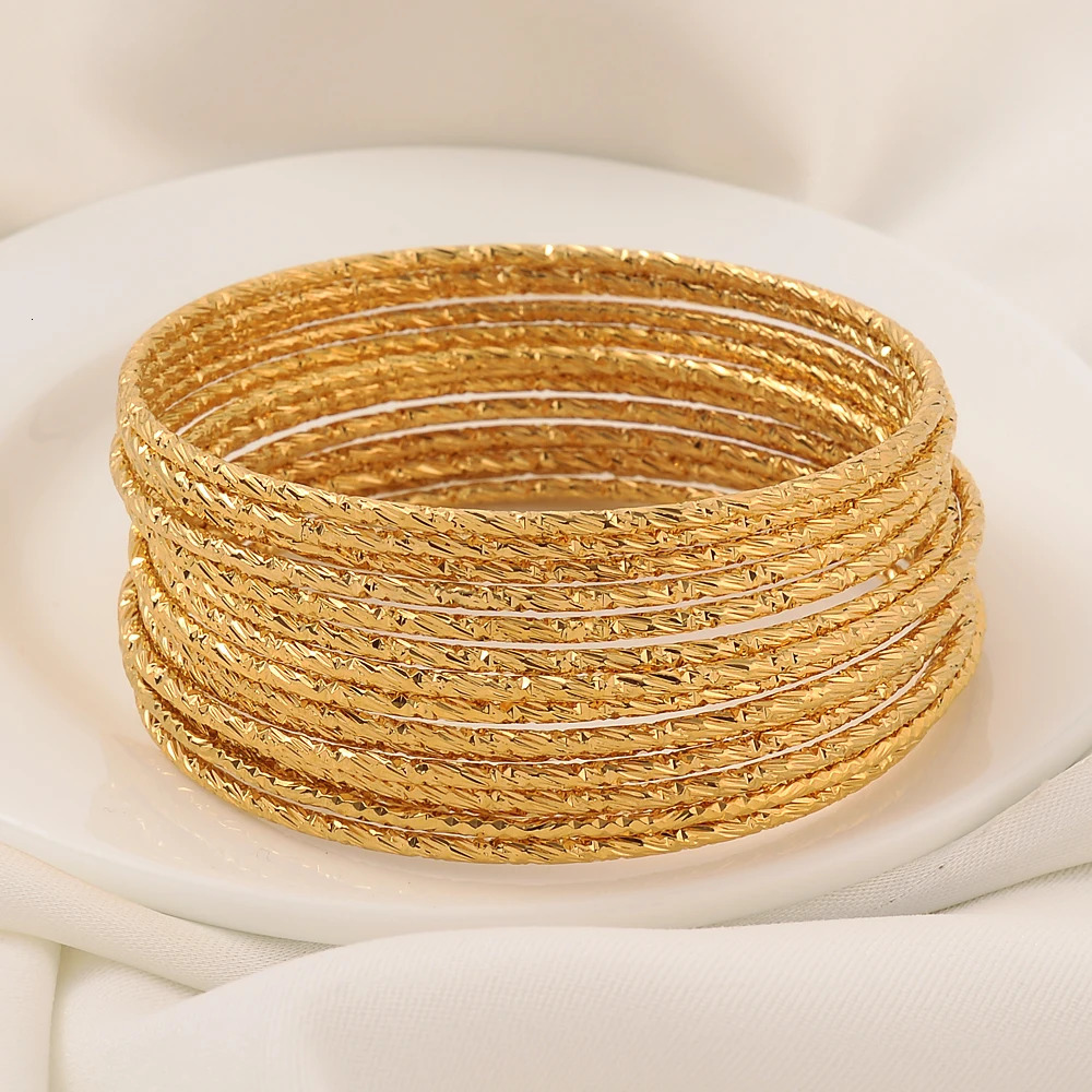 15PCS Gold Plated Bangles Ethiopian Africa Fashion Gold Color Bangles For Women African Bride Wedding Bracelet Jewelry Gifts 250616