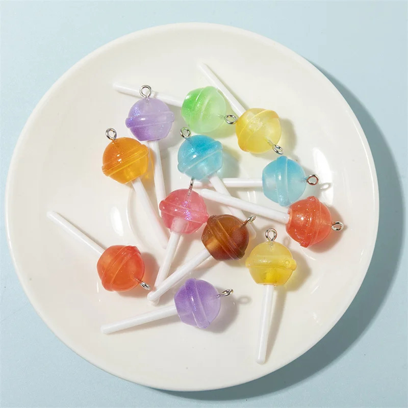 10Pcs Colorful Sugar Candy lollipop Resin Charms Kawaii 3D Pendant Charms For Jewelry Making Suppplies Keychain Diy Crafts 250609