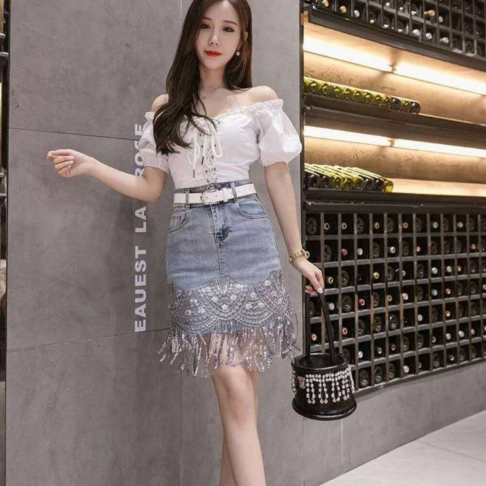 Sequin Wrap Tight Woman Denim Skirt Clothing Trend 2025 New In Summer Vintage Sales Modest Y2k Cheap Jeans Skirts for Women