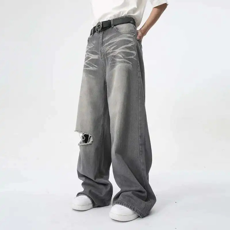 IEFB Summer Mens Wear Jeans Straight Wide Leg Denim Pants Casual Loose Contrast Color Male Bottoms Clothing 2025 9C5977 250616