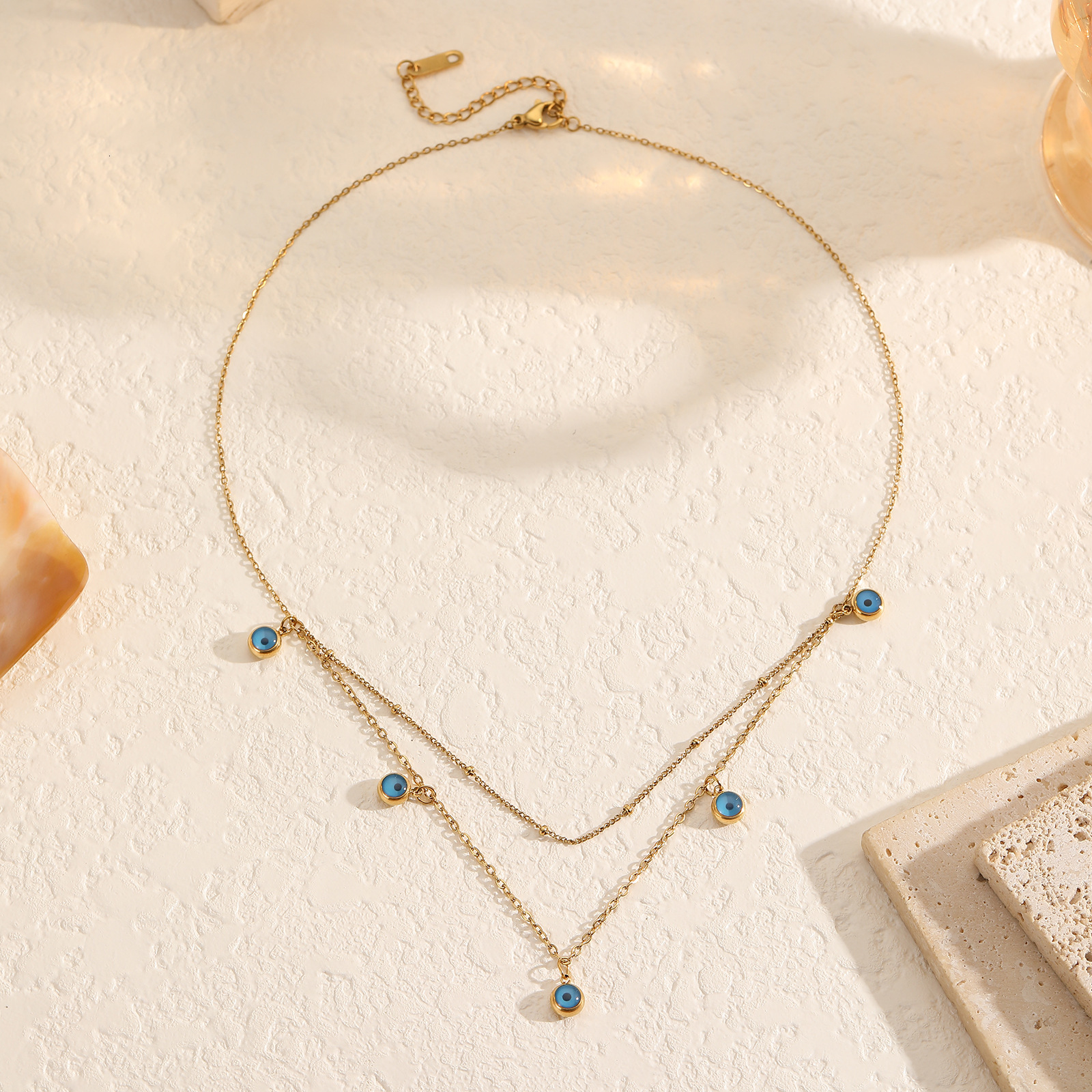 New Double Layer Demon Titanium Steel for Women Trendy Versatile Design Blue Eye Sweater Chain Necklace