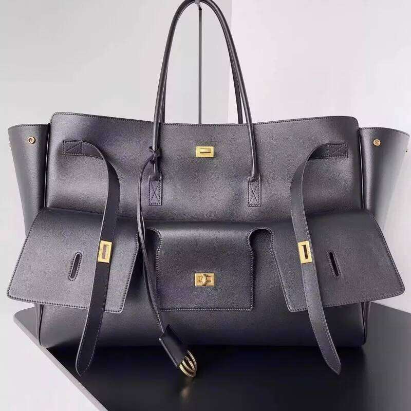 New Large-Capacity Commuter Single-Shoulder Locking Tote Wing Genuine Leather Shopping Bag, Handbag