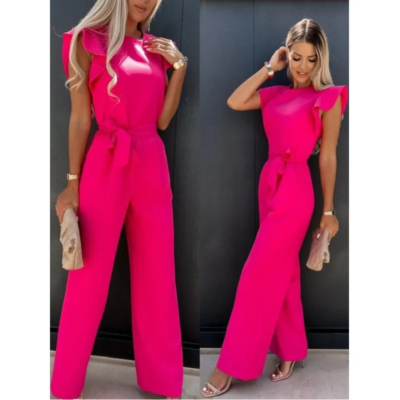 Elegant Womens Jumpsuits 2025 Summer Solid Casual Fashion Ruffle Lace Jumpsuits Female One Piece Garment S-XXL 250616