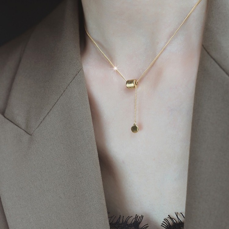 National Style Fashion Light Cylindrical Fu Character Necklace for Women Gold Color Titanium Steel Personality Non-Fading Jewelry