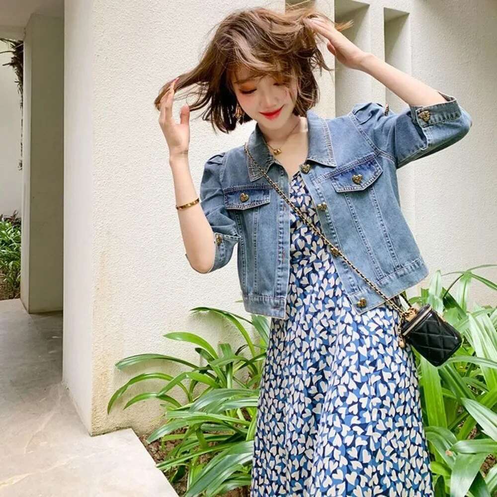 Plain Denim Jacket for Women Slim Korean Long Sleeve Youthful Clothes in Promotion Luxury on Sale Original New Cowboy Coat Woman