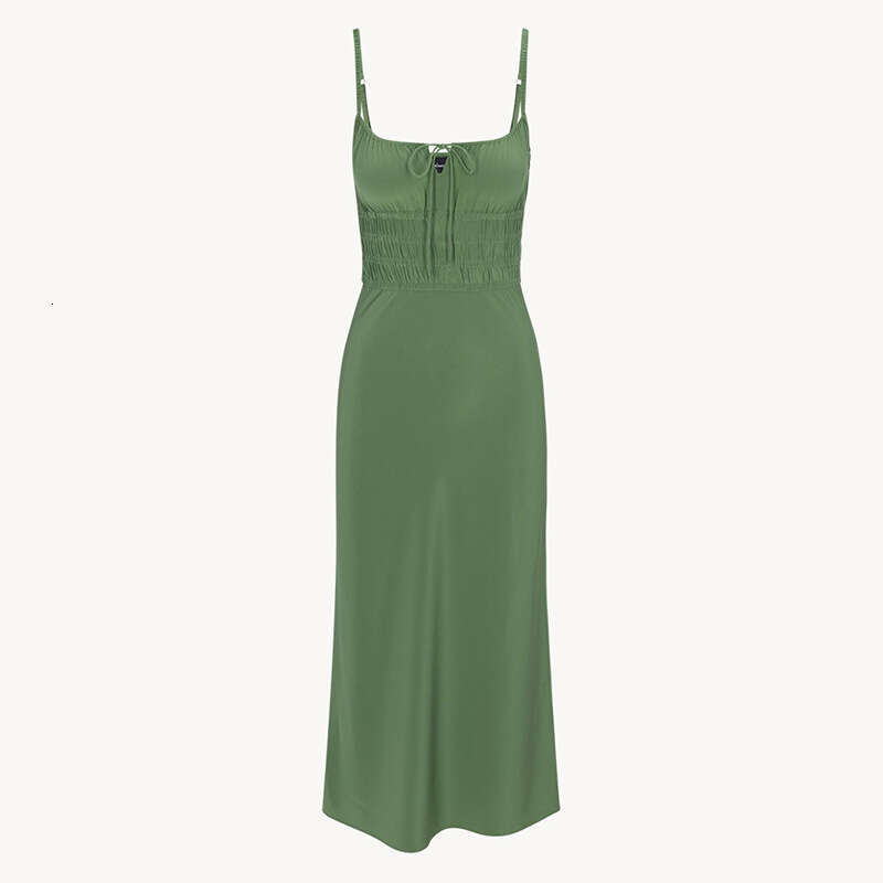 Black Dress Women Dresses Birthday Dress Dresses for Woman 811 Summer New 2025 Solid Color Silk Square Neck Slim Waist Strap Sexy Dress French Style