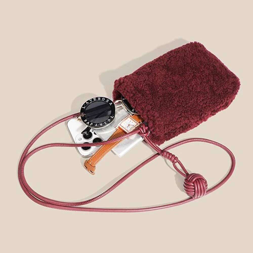 Designer Winter Sheep Wool Women Bag Genuine Lamb Fur Small Crossbody Purse Female Mobile Phone Mini Sling Bags