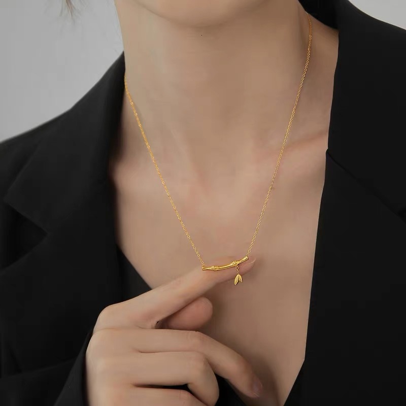 Fashion Chinese Style Trend Classic Bamboo Necklace Bracelet Simple Personality Titanium Steel Non-Fading Jewelry