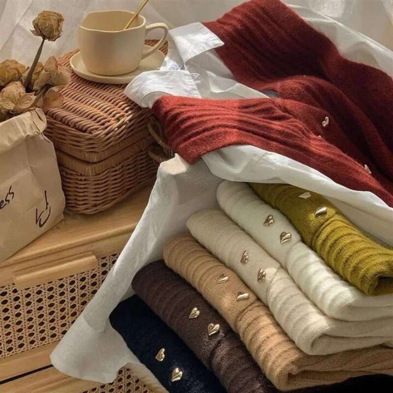 Winter Button Knitted Top for Women Brown V-neck Ladies Sweaters Vest Warm Thermal Blouse Tall Tops Crochet Trend 2025 Jersey