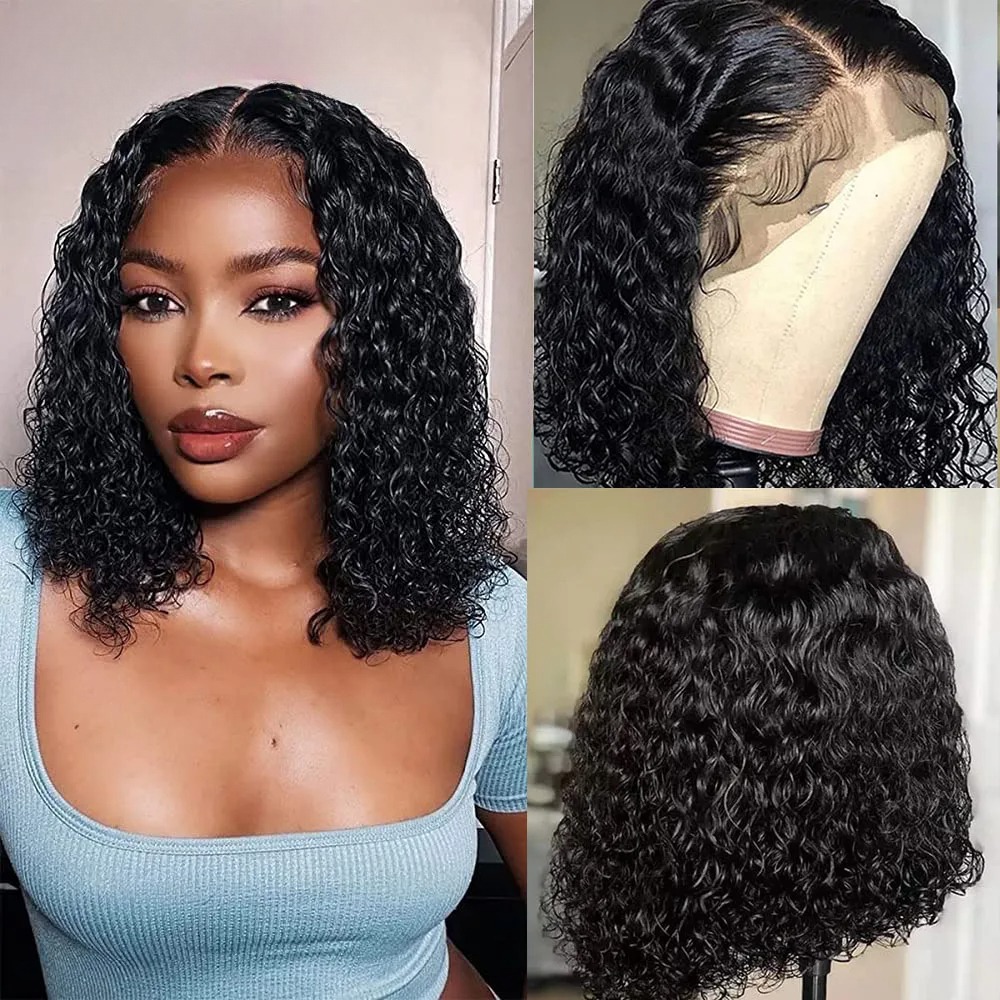 Deep Wave Frontal Wig 180% Density Pre-Plucked Short Bob 13x4 Lace Front Wig Wear And Go Glueless Human Hair Wigs For Black Woman Synthetic