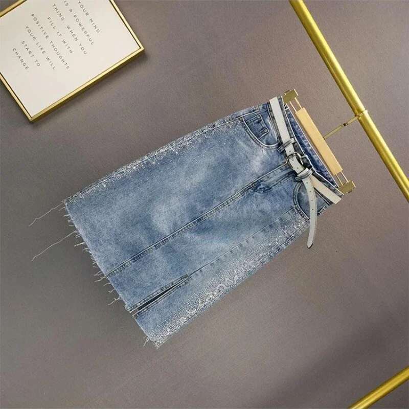 Wrap Jeans Skirts for Women Blue Midi with Slit Woman Denim Skirt High Waist Tight Korean Fashion Streetwear Clothing Trend 2025