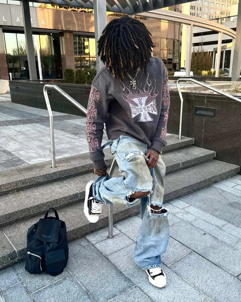 High Street Trendy Clothing Retro Fashion Harajuku Y2K Punk Oversized Long Sleeve Men Street Hip Hop Casual Loose T-shirt Women 250616