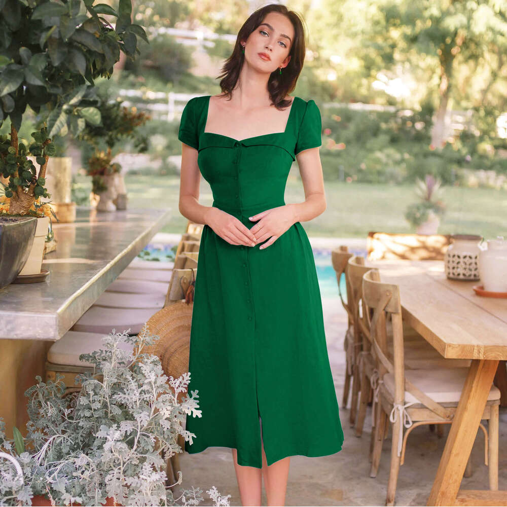 Dresses for Woman Party Vestido Dresses for Woman Dress Di Shi 427 Summer New 2025 Solid Color Square Neck Short Sleeve Linen Niche French Dress
