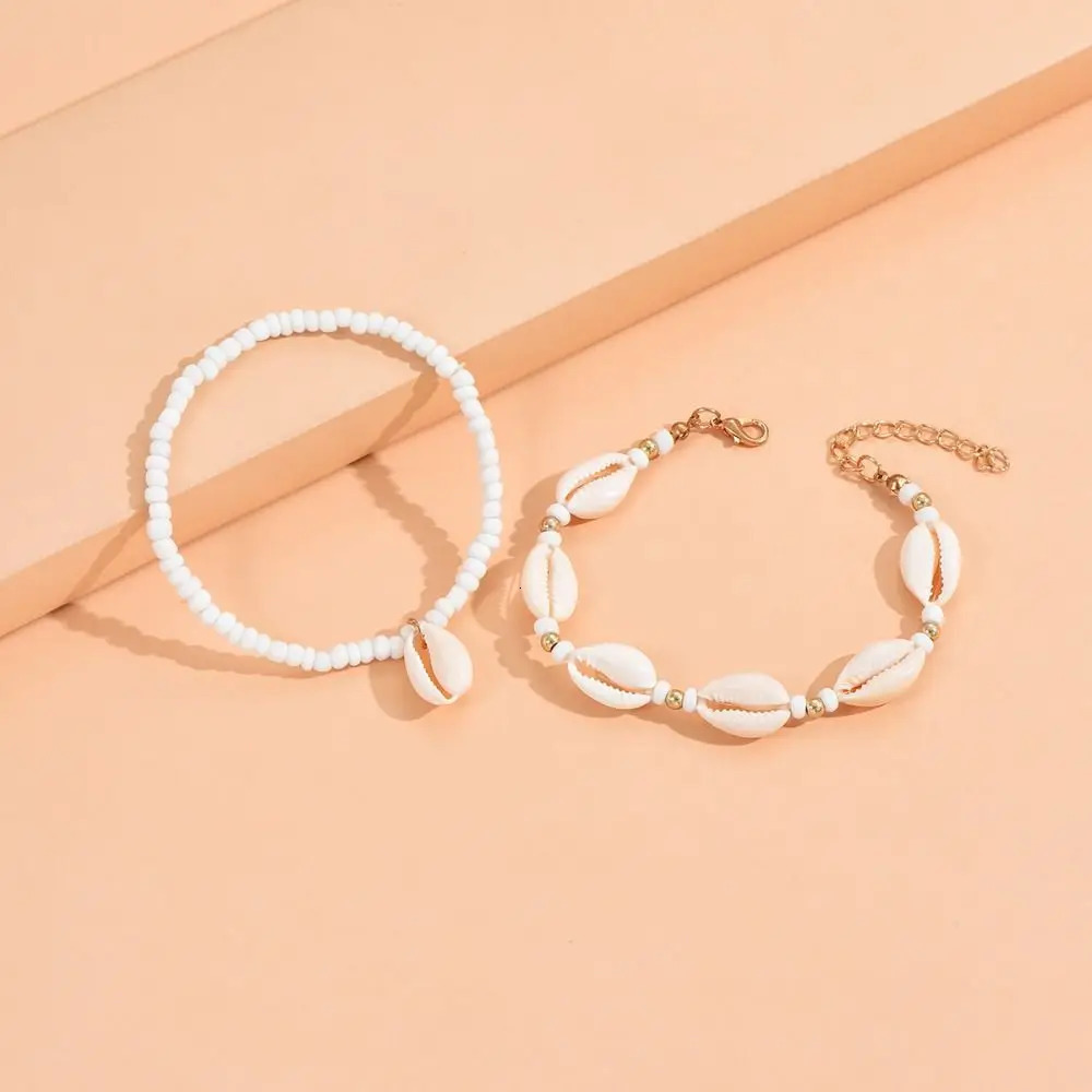 Resin Beads Natural Shell Anklets Fashion White Ankle Bracelet Necklace Beach 250606