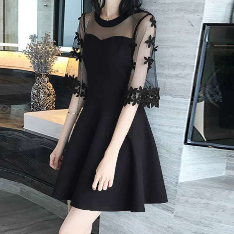 Womens Dress Mini Night Club Clothing Black Fancy Short Female Dresses 2025 Mesh Korean Style New In Xl Loose X Sale Promotion
