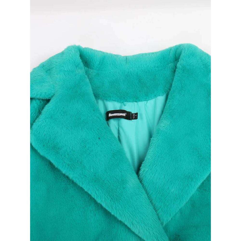 Nerazzurri Winter Long Purple Black Green Fluffy Thick Warm Faux Fur Coat Women Sashes New Arrival 2022 Furry Overcoat