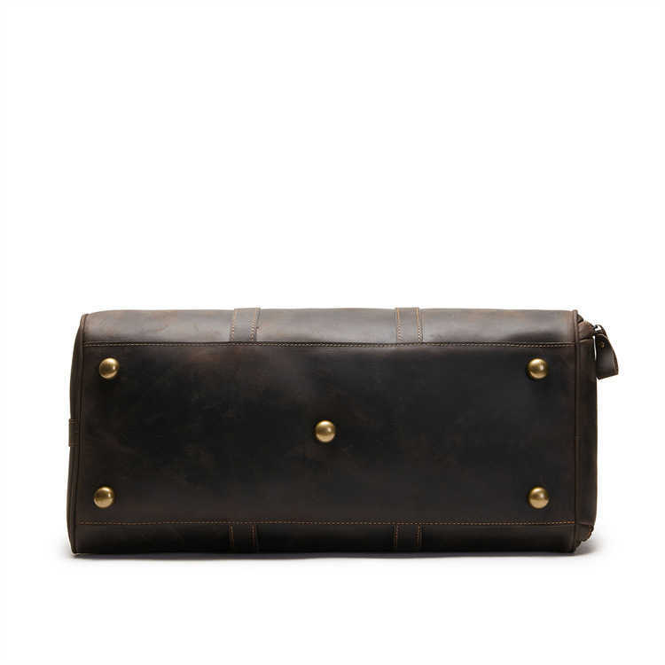 Top Layer Cowhide Crazy Horse Leather Travel Bag Large Capacity Gym Bag Shoe Compartment Outdoor Genuine Leather Mens Travel Duffel Bag