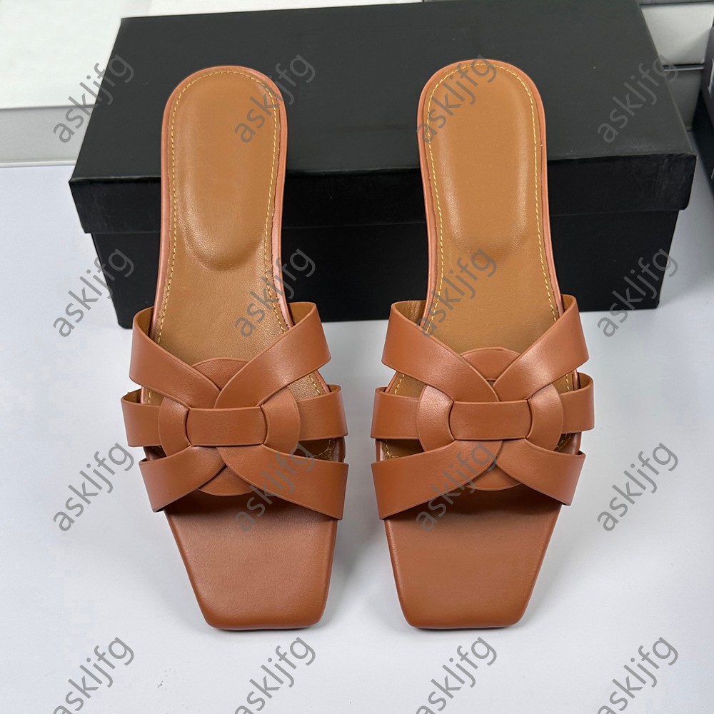 Sandal designer slippers for women, woven letter slider with box, outdoor fashion, genuine leather, women's non slip slide, high-quality sho