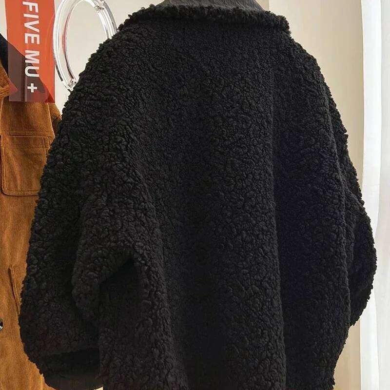 2024 New High-end Imitation Lamb Wool Women Autumn Winter Loose Thickened Warm Reversible Cotton-padded Jacket Preppy