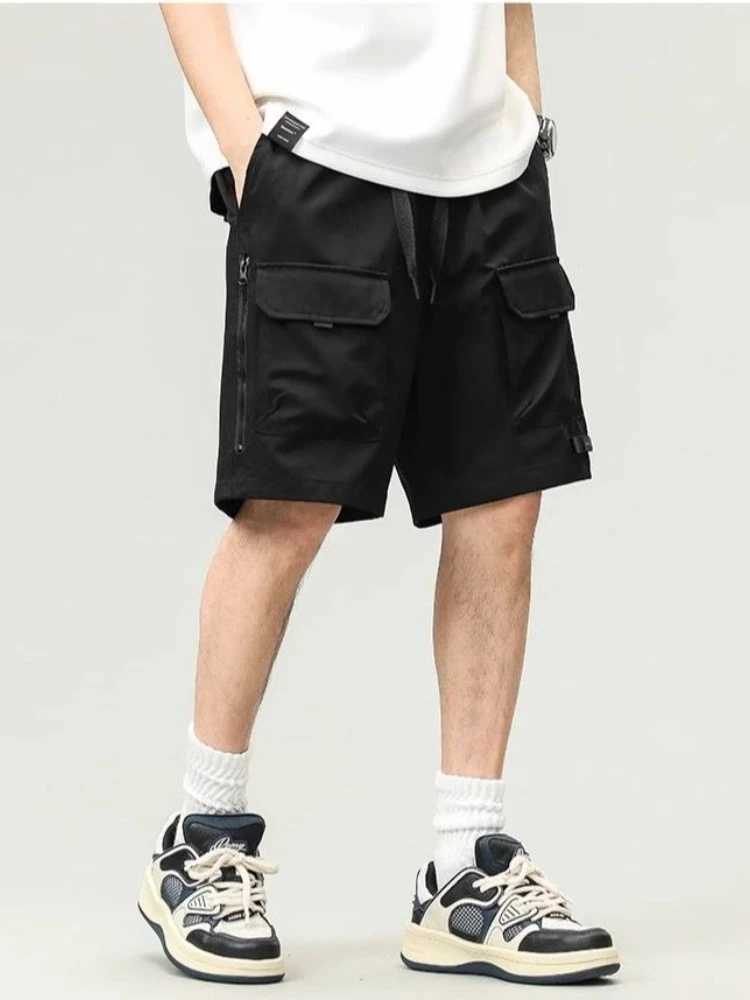 Mens Cargo Shorts with Zipper Loose Male Short Pants Orange Bermuda Popular Elegant Comfortable Distressed Nylon Clothes Wide Z250617