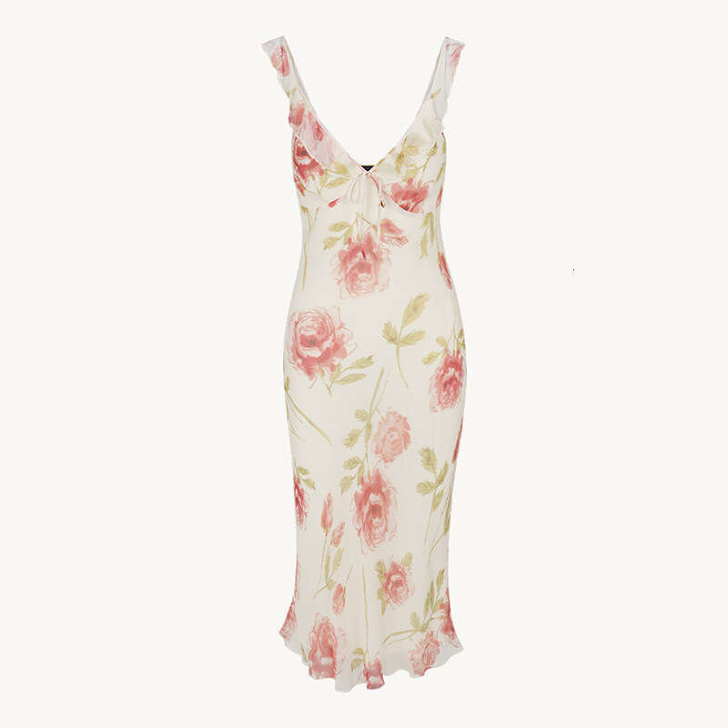 Designer Dresses Party Dresses for Women Tender 865 New Style Hazy Elegant Gentle Sexy Floral V-neck Low-cut Asymmetrical Silk Dress