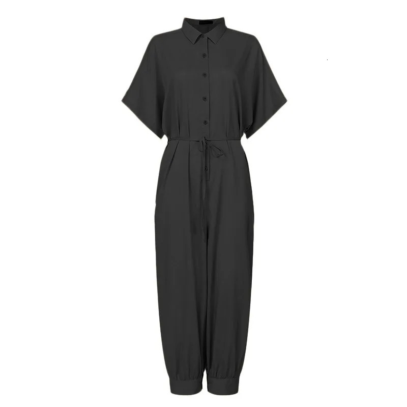 High Waist One Piece Short Sleeve Jumpsuit for Women Clothing Summer Casual Bodysuits Long Pants Female Playsuit Trousers M 250616