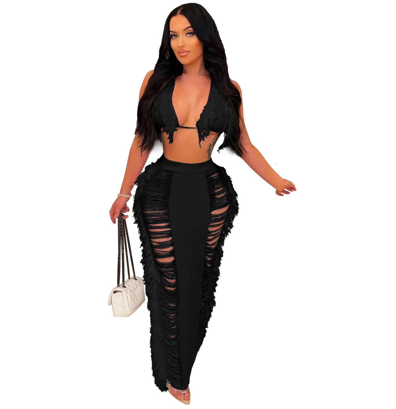 RT Sexy Women Knitted Set Two Pieces Set Halter Backless Bra Crop Top Pants Crocheted 2 Pieces Set Hollow Out Crochet Beach Set 250616