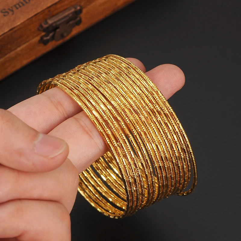 65mm 24K gold plated Bangles Ethiopian Africa Fashion Gold Color Bangles For Women African Bride Wedding Bracelet Jewelry Gifts 250616