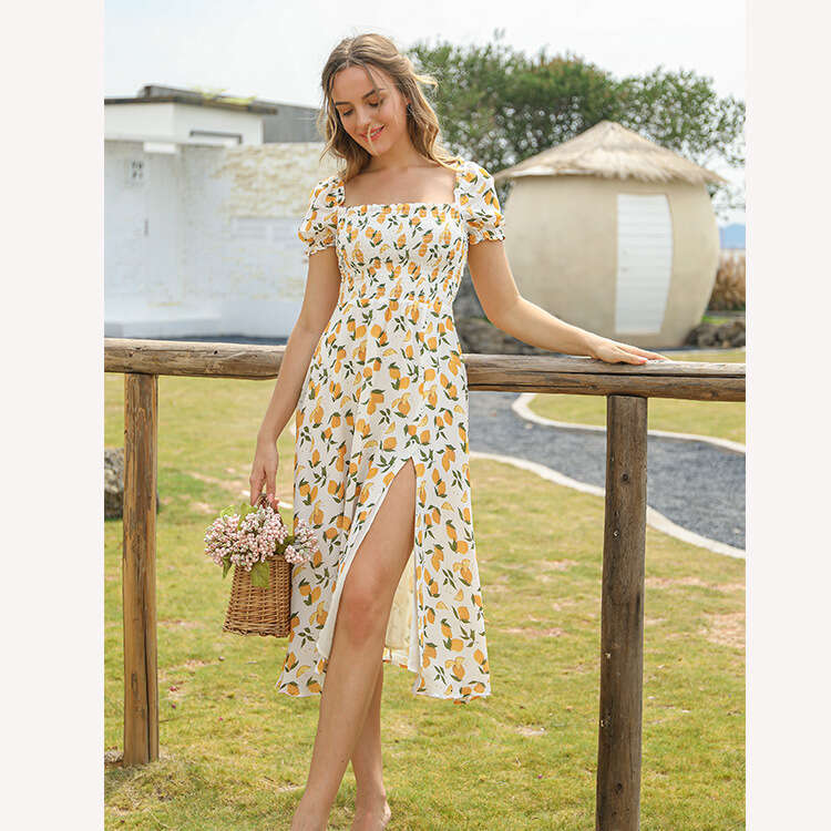 Black Dress Sexy Vestidos Elegantes N335 Rayon Floral Slim Dress 2025 Summer New French Style Fresh and Natural