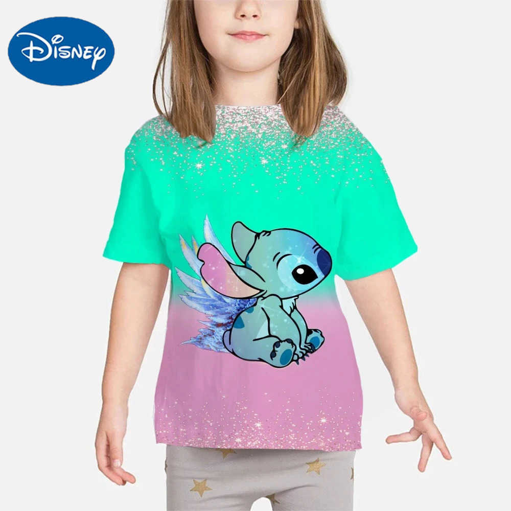 Disney 2024 Summer Fashion 3D Print Children Lilo Stitch Breathable T-Shirt Casual Tees Teen Tops Kids Clothes Funny Sport Streetwear W250617