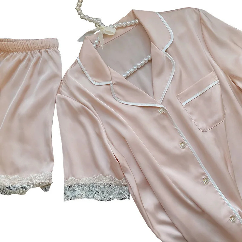 Ice Silk Pajamas Womens Summer Simple Ins High Value Sweet Girl Short-Sleeved Pajamas Homewear Summer Womens Clothing 250616