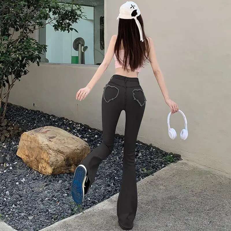 Womens Jeans Slim Fit with Hearts Pants for Women Pockets Skinny Trousers Vintage Harajuku Fashion Pant Denim 90s Z A Streetwear