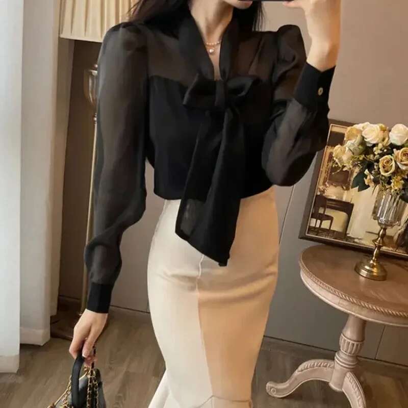 Splicing Womens Long Sleeve Dresses Korean Style Female Dress Bow Elegant Party High Quality Luxury Beautiful On Sales Curvy G