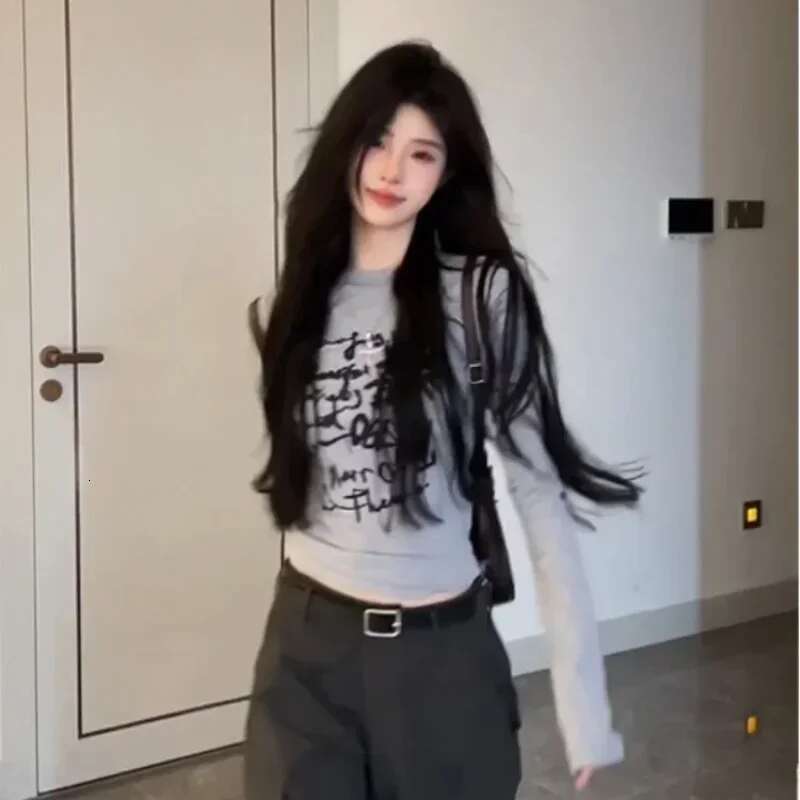 Yellow Top Female Korean Clothing With Sleeves Womens Long Sleeve T-shirt Pulovers Youthful Clothes Harajuku Fashion Popular
