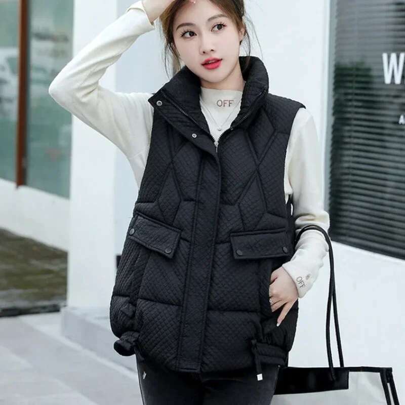 Loose Lady Padded Cotton Giletes Stand Collar Working Insulated Demi-season Womens Vests Casual Classic Elegant New Outerwear