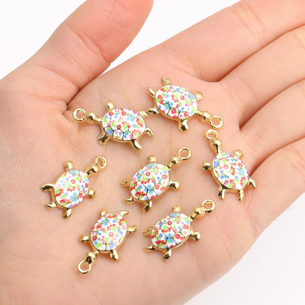 10Pcs Fashion Tortoise Shape Pendant Gold Colour Alloy Charm Jewelry Making Cartoon Sea Turtle Necklace Keychain DIY Accessories 250609