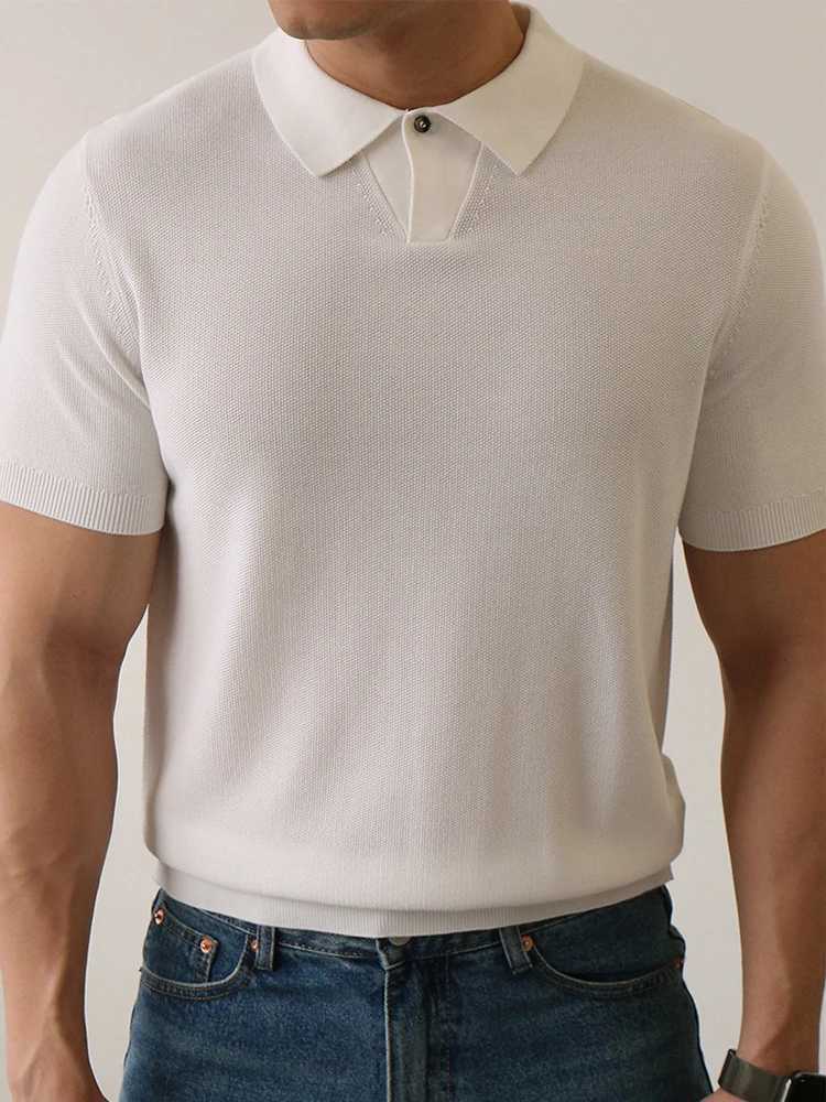 Casual Pure Color Short Sleeve Slim Polos Men Fashion Button Polo Neck Knitted Top Summer High Quality Knitwear Mens Polo Shirts XJ250617